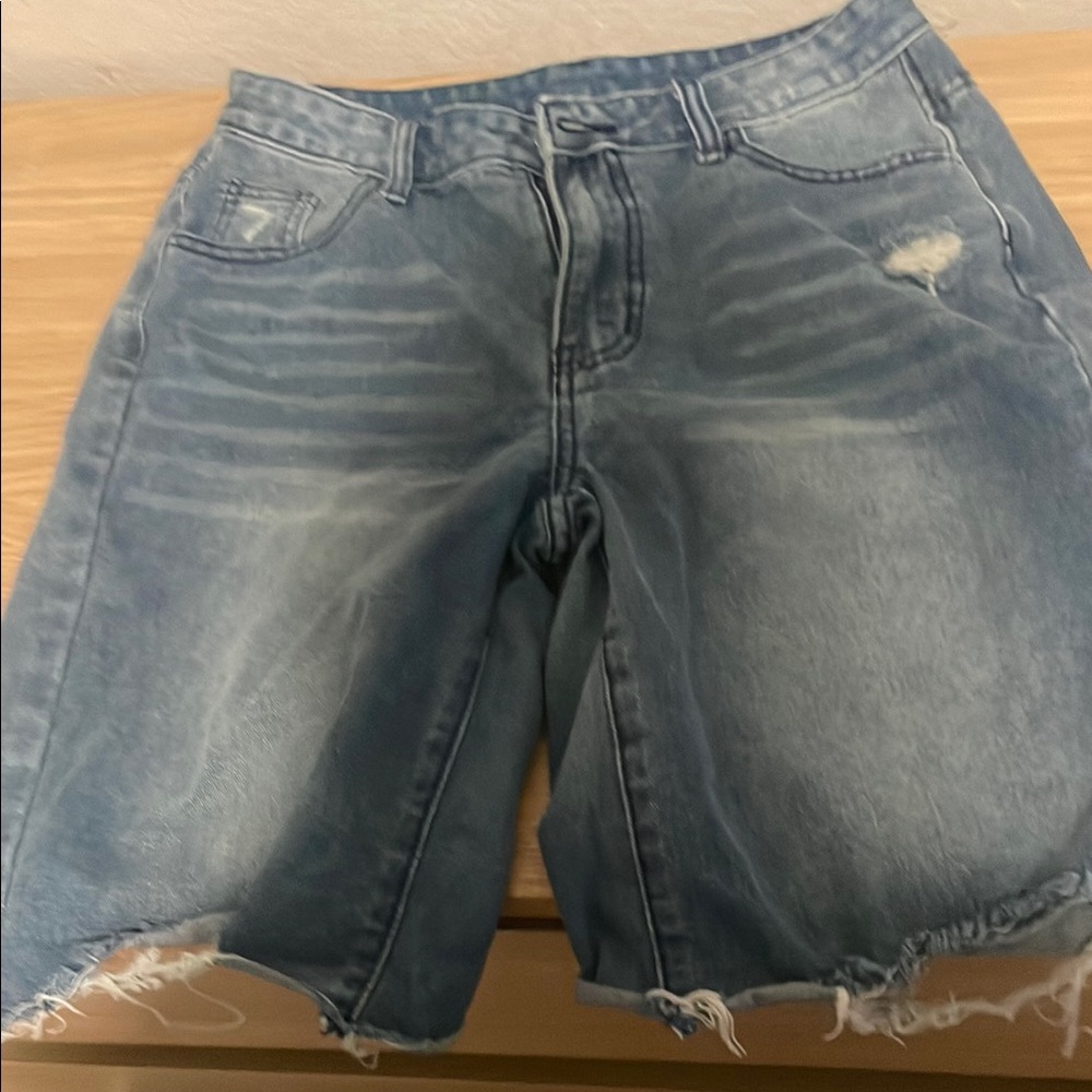 SHEIN Blue Distressed Jean Shorts